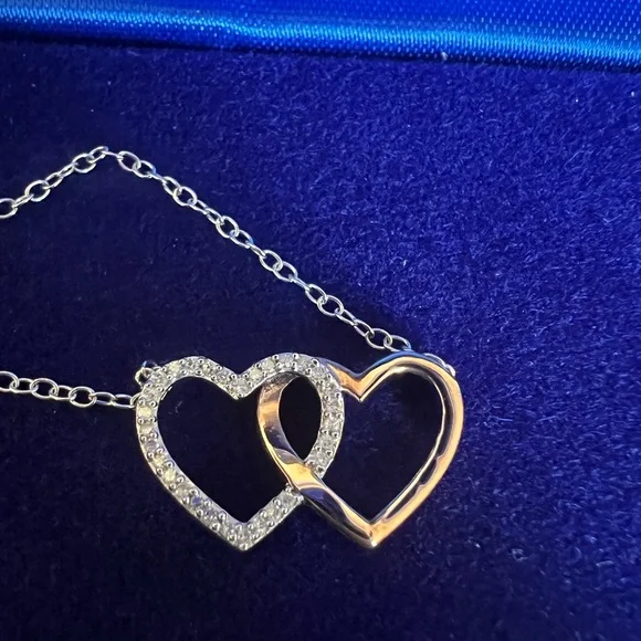 Diamond Classics Sterling Silver and Rose Gold Plated Double Heart Necklace - Picture 4 of 13